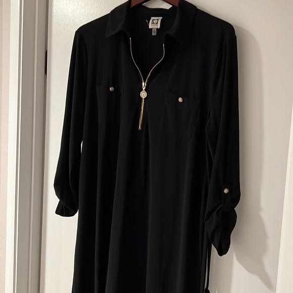 New Black Dress, with black belt same material, Polyester, never wore. - Picture 4 of 4